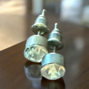 Silver Stud Earrings with Clear Gemstones